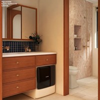Meuble de salle de bain mural style vintage avec lavabo intégré en dalle de roche courbée à chaud, étanche IPX5, pour toilettes et lavage