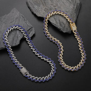 14K 925 plata esterlina Hip Hop moda Miami cubano enlace cadena collar helado 2 filas púrpura moissanita rapero joyería - Product Image 6