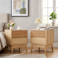 Table de chevet en MDF couleur personnalisée avec 2 tiroirs et grain de bois cannelé pour mobilier de chambre moderne
