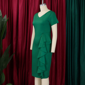 Robes de Carrière Tendance à Manches Courtes, Couleur Unie, Coupe Froncée Hanches, Taille Haute, pour Femmes d'Affaires, Robe Africaine - Product Image 5