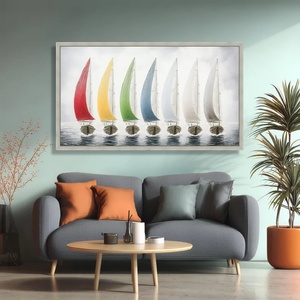 Toile d'art sur le thème des voiliers colorés, paysage marin sur eau calme, affiche imprimée sur toile murale pour la décoration de la pièce - Product Image 3