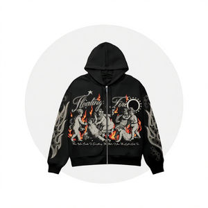 OMMIZ Sweat à capuche unisexe vintage surdimensionné à fermeture éclair, style streetwear personnalisé, 100% coton molletonné, épaules tombantes, motif araignée 1:1 - Product Image 3