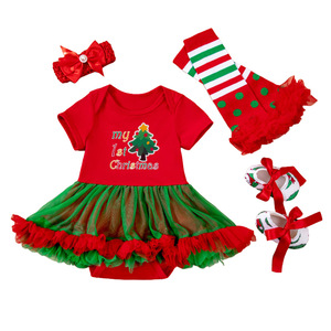 Vendite dirette della fabbrica Cross-Border 4 pezzi di natale pagliaccetto del bambino Set per ragazze cartone animato albero di natale <span class=keywords><strong>abbigliamento</strong></span> per anziani - Product Image 1