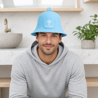 Chapeau de sauna en feutre de laine respirant, absorbant, résistant à la chaleur, bleu clair, unisexe, avec logo personnalisé brodé OEM