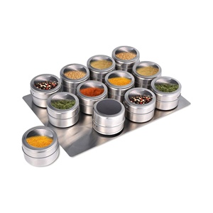 <b>Kitchen</b> 12 Magnetic Spice <b>Tins</b> With Wall Mounted Magnetic Spice Jar With Labelling Stickers Stainless Steel Spice Jar Containers - Product Image 1