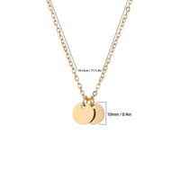 Collar de Acero Inoxidable con Mini Placa Redonda Chapada en Oro de 18K, Colgante de Disco Grabado de Acero Inoxidable, Collar de Doble Disco Estilo Moneda
