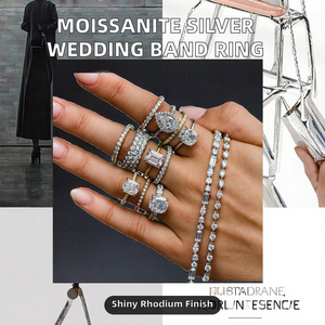 Juego de Joyería de Moissanita D-E VVS de Fábrica SMR, Anillo de Boda de Plata de Ley 925 con Baño de Rodio, Certificado GRA, Venta al Por Mayor - Product Image 2