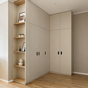 Armario Moderno Minimalista Personalizado BALOM, Muebles de Dormitorio, Armario de Madera Maciza con Sensor Táctil y Estantes Laterales Abiertos - Product Image 1