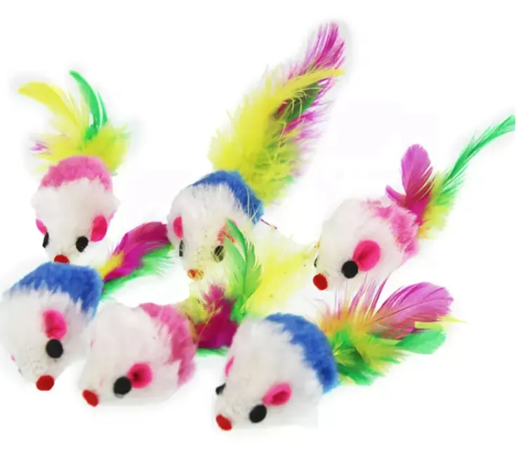 Brinquedo falso de lã para cachorros, rato de brinquedo para animais de estimação, brinquedo engraçado de penas, macio e colorido com 10 peças/lote