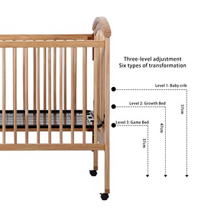 Cuna de Madera Convertible Estándar EN con Ruedas Bloqueables, Color Natural, para Guardería Europea - Product Image 4