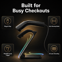Lecteur de codes-barres USB filaire 1D 2D, scanner portable, lecteur de codes QR, code de paiement, plug and play avec support pour POS et commerce de détail