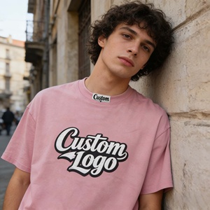 Camisetas de Manga Corta con Logotipo Personalizado, Tejido de Punto, Estilo Urbano, 100% Algodón Grueso, Lavado Ácido, con Patrón de Letras - Product Image 1