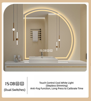 Miroir de salle de bain intelligent semi-circulaire en verre demi-lune mural personnalisé pour chambre à coucher avec rétroéclairage LED