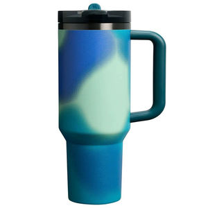 Gobelets Tie-Dye 40oz Bleu Océan Gobelet Tie-Dye violet de grande capacité Gobelet 40oz en gros en vrac en acier inoxydable tasse avec poignée - Product Image 5