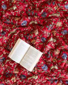 Ruby Red Beige Cotton <b>Quilt</b> Hand Block Printed Reversible Jaipuri Razai King <b>Bedding</b> Set - Product Image 2