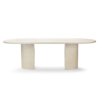 Table de salle à manger moderne en travertin de luxe moderne haut de gamme Table à manger en marbre Table à manger ovale en pierre avec demi-pieds cylindriques