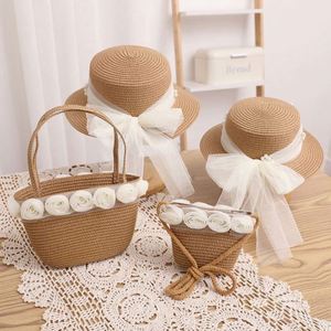 2024 New Style Straw <b>Hat</b> With Wicker Bow Outdoor <b>Wedding</b> Sunscreen Parent-Children Straw <b>Hat</b> and Bag Set <b>for</b> Summer - Product Image 1