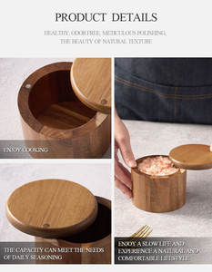 Woodsun กล่องเก็บเกลือกล่องเครื่องเทศโหลเกลือไม้พร้อมฝาหมุนแม่เหล็ก - Product Image 5