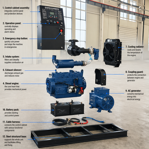 Générateur robuste de 50 kW, 62,5 kVA, Ricardo, châssis ouvert, refroidissement par eau, démarrage à distance, triphasé, groupe électrogène industriel continu - Product Image 3