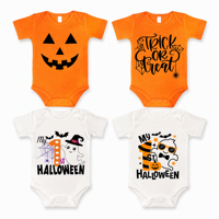 Produk Baru 100% Katun Baju Bayi Halloween Lengan Pendek Motif Labu Romper Bayi 0-24B