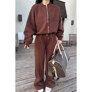 Dark Brown Zipper Detail <b>Tracksuit</b> Suit - Product Image 2