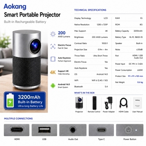 Projecteur intelligent portable de qualité professionnelle, Android 14, ventilateur de refroidissement <span class=keywords><strong>silencieux</strong></span>, batterie intégrée, WiFi 6, mise au point électrique, vidéo - Product Image 5