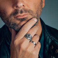 Anello Sigillo da Uomo Personalizzato in Argento Sterling 925 Placcato Rodio Nero con Bussola e Stella, Gioielli Nautici OEM