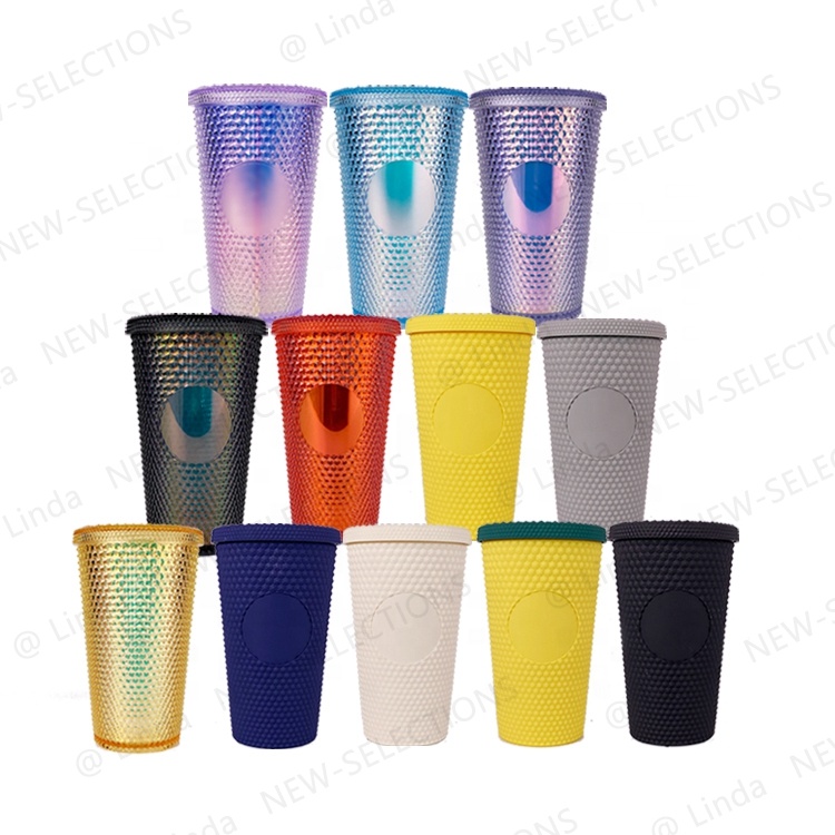 Custom Studded Tumbler 24 oz Plastic BPA Free 2021 New Double Wall Changing Studded Mat Tumbler Cup With Straw