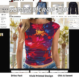 Top Deportivo Corto de Verano para Mujer, Sexy, Ajustado, de Manga Corta, para Entrenamiento, Viajes, Deportes, Tejido, de Secado Rápido y Transpirable - Product Image 2