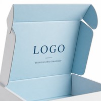 Emballage cadeau pliable en carton ondulé bleu personnalisé avec plateau en papier fixe, boîte de carton d'expédition