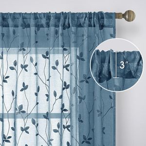 DaiRui Rideaux transparents <span class=keywords><strong>vert</strong></span> <span class=keywords><strong>sauge</strong></span> brodés à motif de feuilles avec poches en faux lin floral Rideaux de fenêtre en voile semi-transparent - Product Image 2
