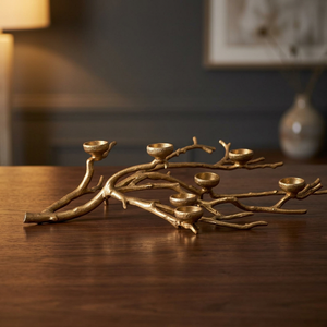 Portavelas de Latón Hecho a Mano, Forma de Árbol con Ramas Doradas, Portavelas Múltiple, Centro de Mesa Decorativo - Product Image 1