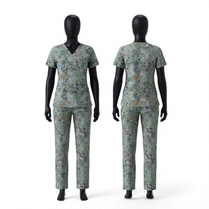 Conjunto de Uniforme Médico de Tela Dobby de Poliéster Premium de 180 GSM con Estampado de Vaca, Top con Cuello en V, Pantalones Rectos, Suave, Transpirable, Duradero, Unisex, con Logotipo Personalizado - Product Image 1