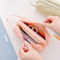 Trousse à crayons double compartiment en toile de couleur unie, multifonctionnelle, pour étudiants créatifs, pour l'école