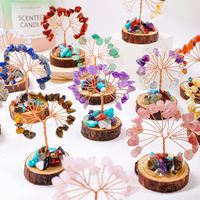 Arbre de Vie en Cristal Naturel en Gros avec Base en Bois et Gravier de Cristal, Arbre Porte-Bonheur Fait Main en Fil de Cuivre Tressé, Ornement Arbre de Vie