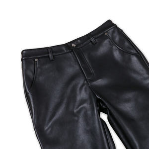 TOPSHOW Pantalon en <span class=keywords><strong>cuir</strong></span> noir à poches évasées et fermeture éclair personnalisé pour hommes - Product Image 2