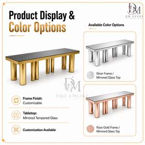 Mesa de Comedor Premium de Acero Inoxidable Dorado con Cubierta de Vidrio Espejo y Patas de Múltiples Columnas para Banquetes de Boda, Venta al por Mayor de Fábrica - Product Image 4