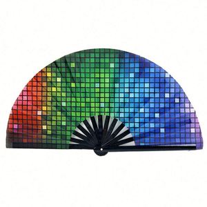 Customized Big Folding Bamboo Fabric Personalized Hand Fan - Product Image 1