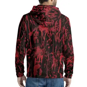 Halloween Print Bloed Palm Rood En Zwart Zip Up Hoodie Voor Mannen Loose Fit Lichtgewicht Trui Hoodie Toevallige Sweater Jassen