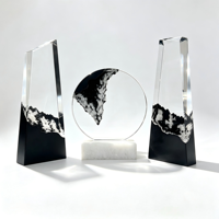 Trophée en bloc de marbre cristallin sablé 3D avec montagne enneigée à l'intérieur, gravure laser personnalisée, récompense pour un exploit majeur, plaque de récompense professionnelle