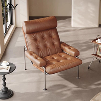 Style nordique Villa Salon Brun Loisirs Chaise Hôtel Chambre En Métal Cadre En Cuir De Luxe Chaise Longue Meubles