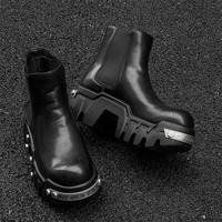 Bottes de sport montantes imperméables de luxe pour hommes, en cuir véritable, à semelle épaisse, style moto, chaussures en cuir véritable pour hommes