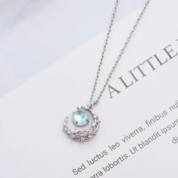 Flower rattan silver moon moon fairy clavicle chain necklace for jewelry pendant