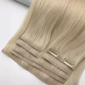 2024 mới nhất thời trang bán buôn vô hình Clip Ins tóc con người 100% bất nguyên Trinh Nữ tóc liền mạch tiêm clip trong phần mở rộng tóc
