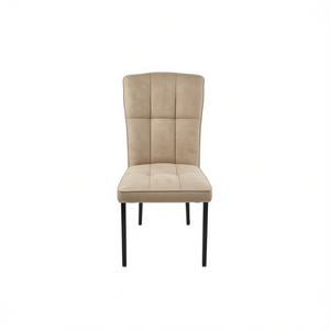 Sedia da pranzo moderna imbottita in tessuto beige con gambe in metallo, mobili per la casa 63x50x100 cm - Product Image 1