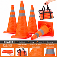 Cône de signalisation routière pliable, cône de sécurité réfléchissant pliable, cône d'avertissement d'urgence portable en PVC avec sac de transport OEM ODM