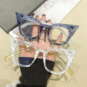 女式高级猫眼网眼防蓝光眼镜2024时尚品牌设计师复古超大瘦身0度眼镜