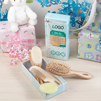 Set de Cepillo y Peine para Bebé, Cepillo de Madera con Cerdas de Cabra para la Caspa, Hipoalergénico para Recién Nacidos y Niños Pequeños, Regalo para Registro de Nacimiento, Venta al por Mayor, Logotipo Personalizado