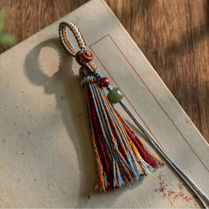 พวงกุญแจดีไซน์วินเทจสไตล์โบโฮประดับพู่ถักมือ เชือกถัก<span class=keywords><strong>สี</strong></span>ขาว หยกขาว จี้ดินแดง สำหรับตกแต่งกระเป๋าถือผู้หญิง - Product Image 5