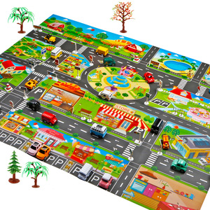 LASIVE TOYS Tapete de juego de tráfico y coches para niños, escena de estacionamiento, mapa grande 1:5, de tela, en inglés, para juego de simulación - Product Image 2